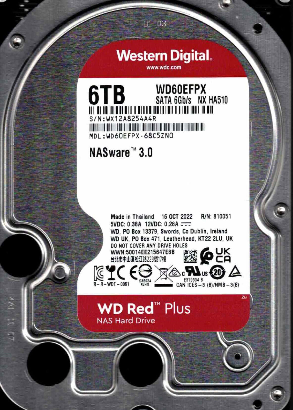WD60EFPX-68C5ZN0, WESTERN DIGITAL SATA 6TB WX12 OCT 2022 WD60EFPX-68C5ZN0, WESTERN DIGITAL SATA 6TB WX12 OCT 2022