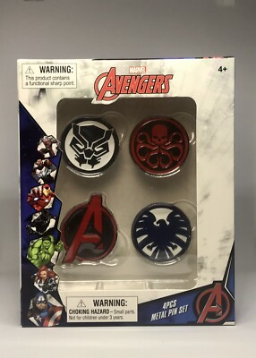 Marvel Avengers/Shield/Panther/Hydra 4 Piece Collector Pin Set With Lapel Pin