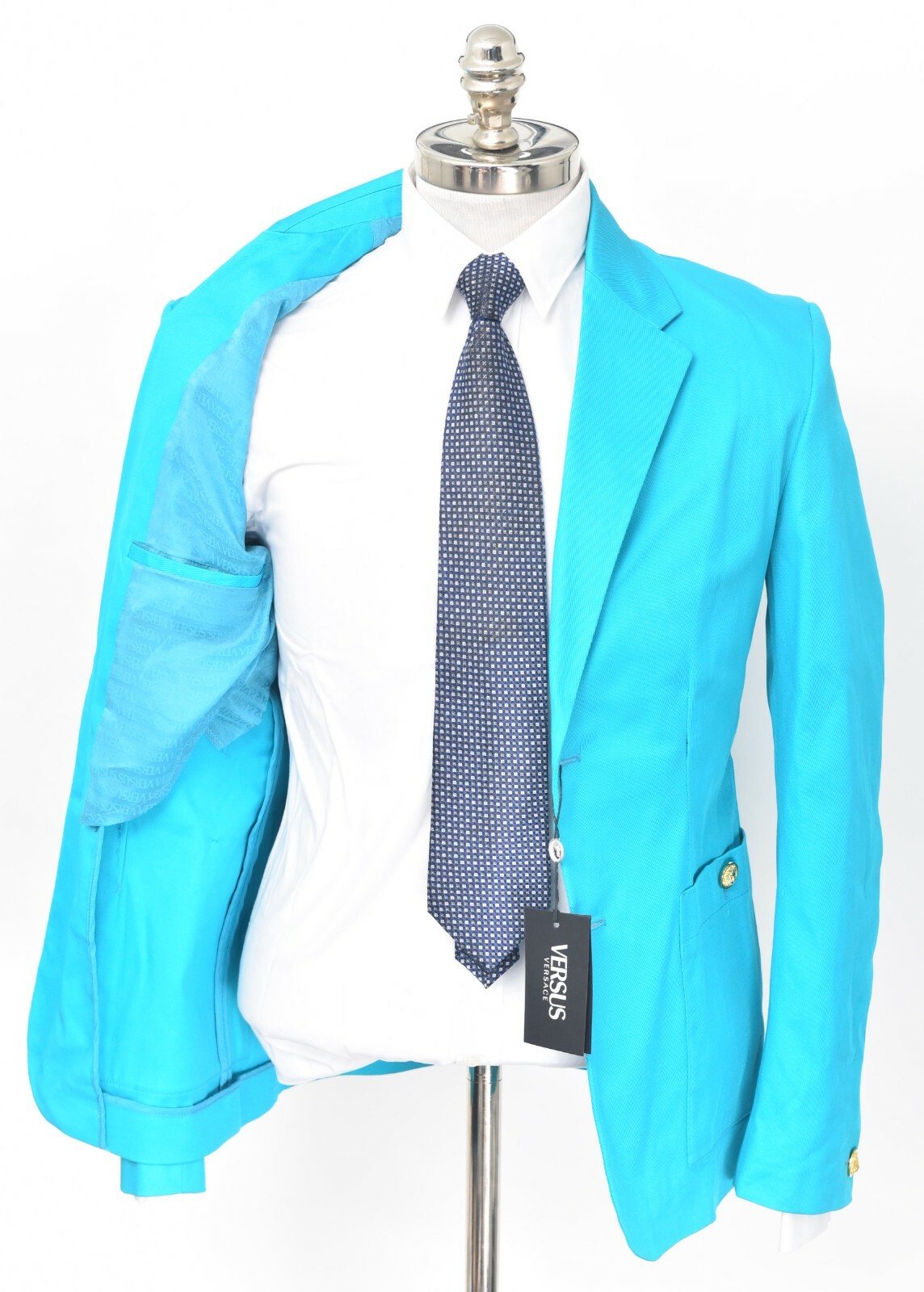 Pre-owned Versace Versus By  Turquoise Cotton Notch Lapel Sport Coat 38 R (eu 48) In Blue