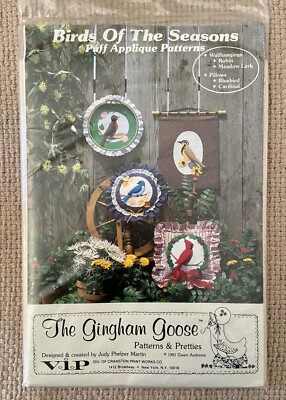 Birds of the Seasons Puff Applique Hoop Decor Gingham Goose Sewing Pattern NEW