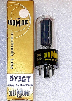 5Y3GT DuMont by Raytheon black plate/bottom rect getter Tube, TV7-D tested 64/57