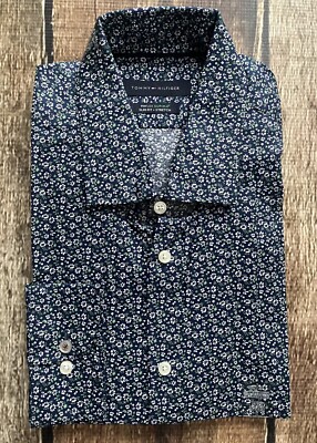 TOMMY HILFIGER FLORAL DRESS SHIRT BLUE GREEN JADE MENS SIZE 16.5 32/33 NEW $79