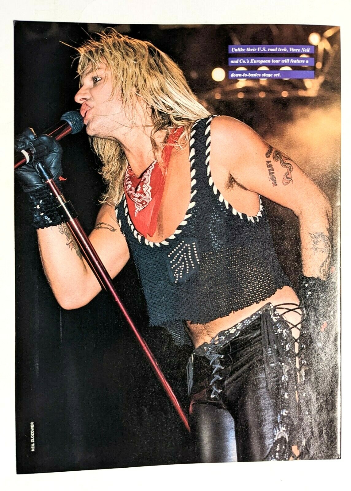 MOTLEY CRUE / VINCE NEIL LIVE / 1980'S MAGAZINE FULL PAGE PINUP