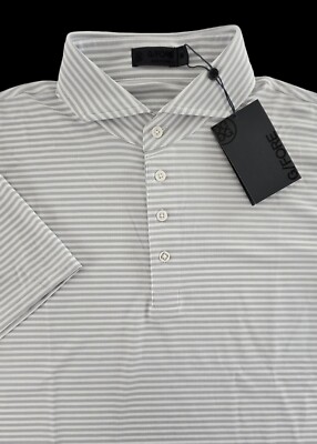 G/Fore G4 Mens Medium Feeder Stripe Tech Pique Modern Spread Collar Polo Golf