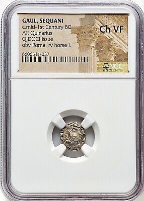 GAUL SEQUANI Mid-1st Century BC Silver Quinarius Q.DOCI Roma/Horse NGC Choice VF