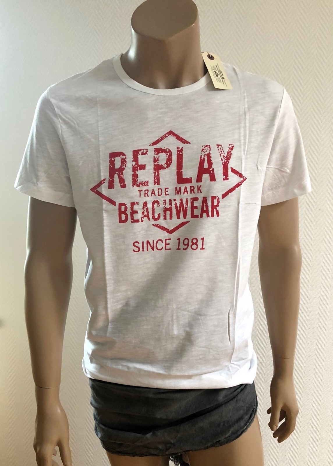 SHIRT mit Rundhals in Weiß Gr REPLAY Herren T M