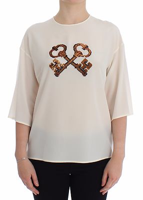 

DOLCE - GABBANA Блузка-футболка Топ Белый Шелковый с блестками IT36/US2/  Рекомендуемая розничная цена 900 долларов США