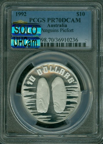 1992 AUSTRALIA SILVER PENGUINE PIEFORT PCGS PR70 UCAM MAC SOLO SPOTLESS