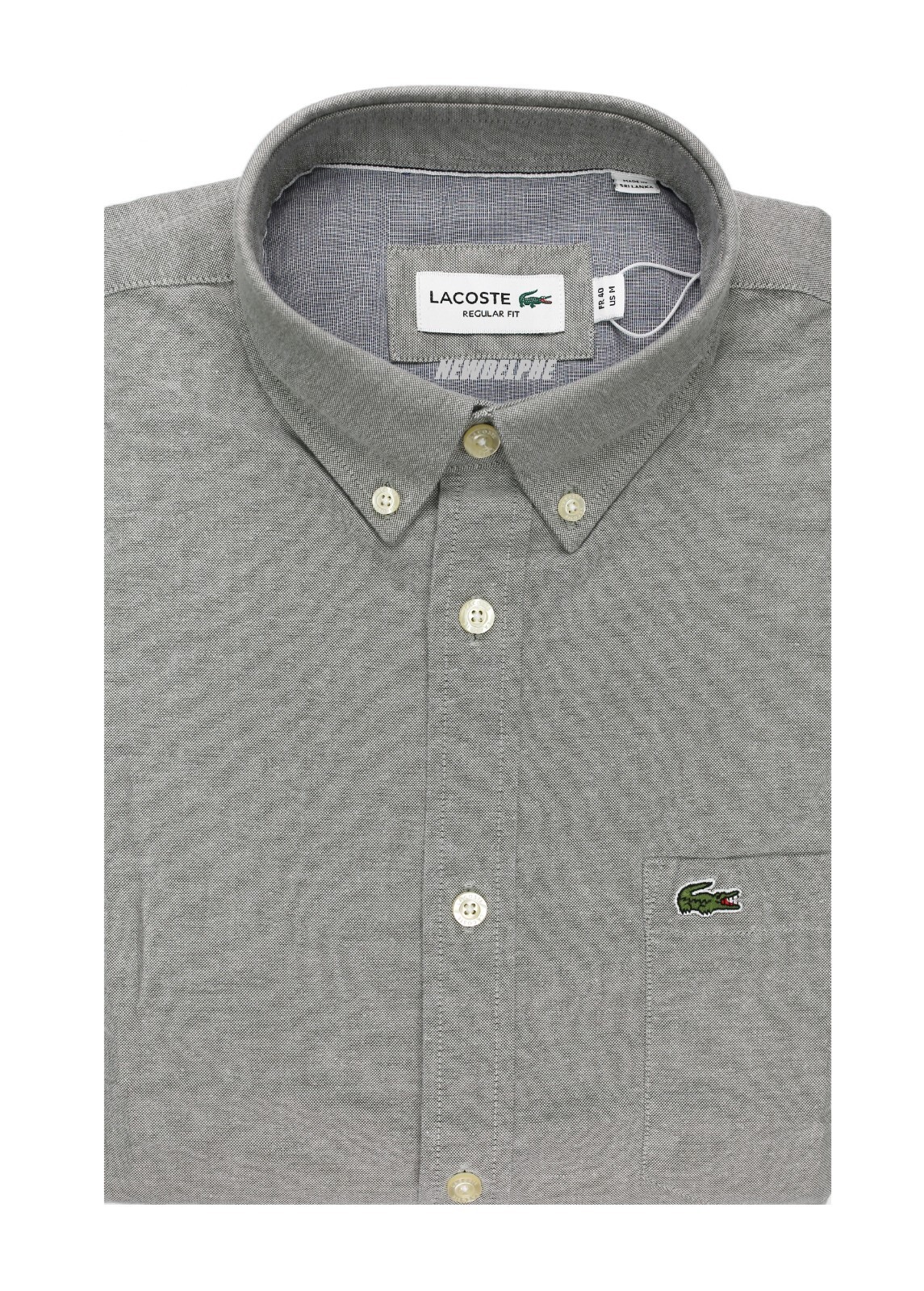 NWT Lacoste Men LS Signature Crocodile Logo Cotton Oxford Shirt MSRP $120