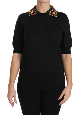 

DOLCE - GABBANA Блузка Черный кашемировый топ с воротником из кристаллов Футболка IT38/4/ $1300