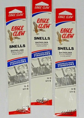 60 Total Hooks-Dolphin Size 8 Snelled Bronze Carlisle Hooks-6//pack 10 pks