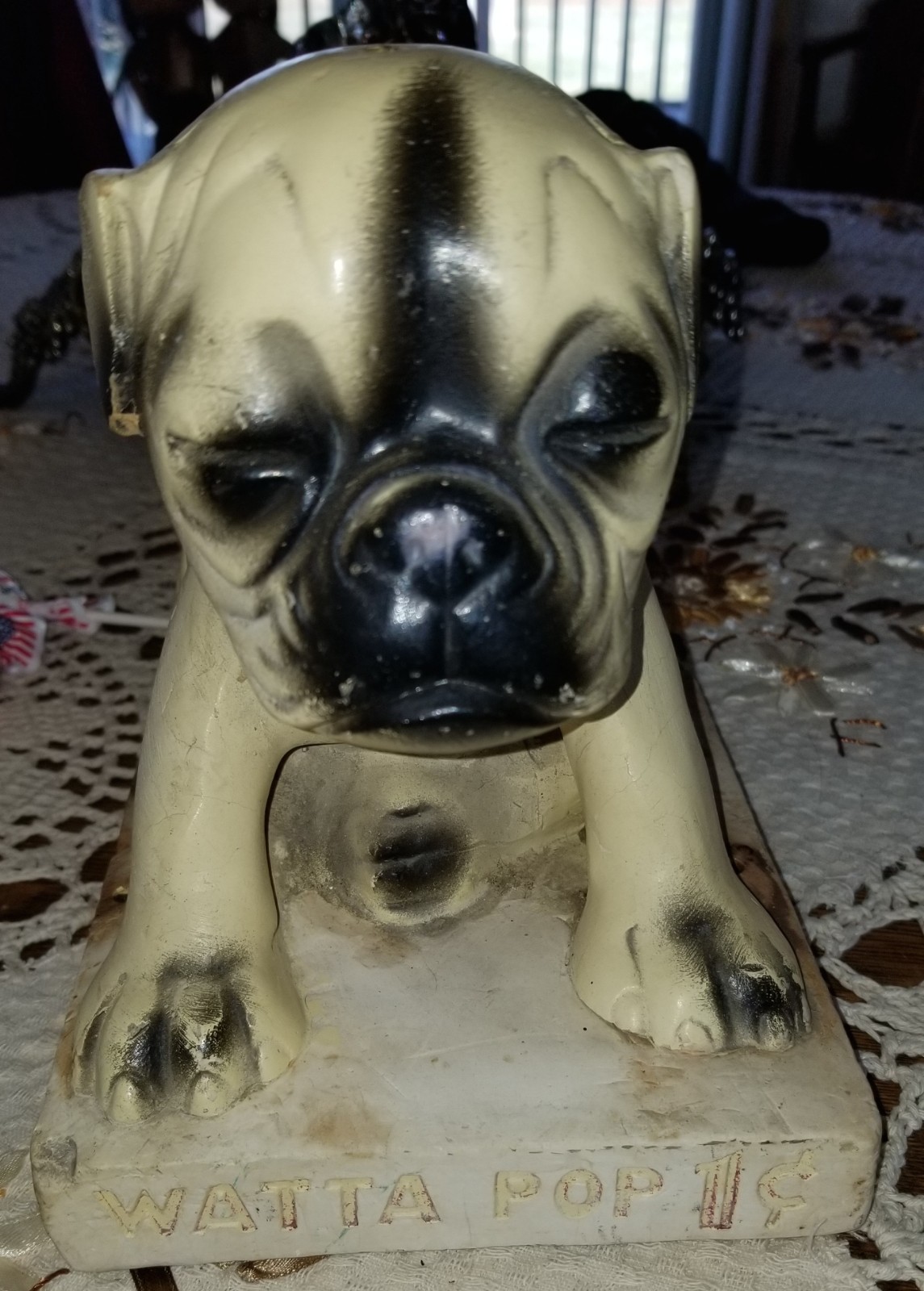 1930's Watta Pop chalkware dog bulldog advertisement display figure 1 cent Store