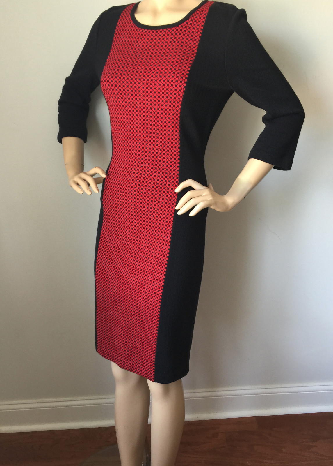 Pre-owned St John Knit 6 Womens Dress Red Firefox & Black Color Block Wool Rayon