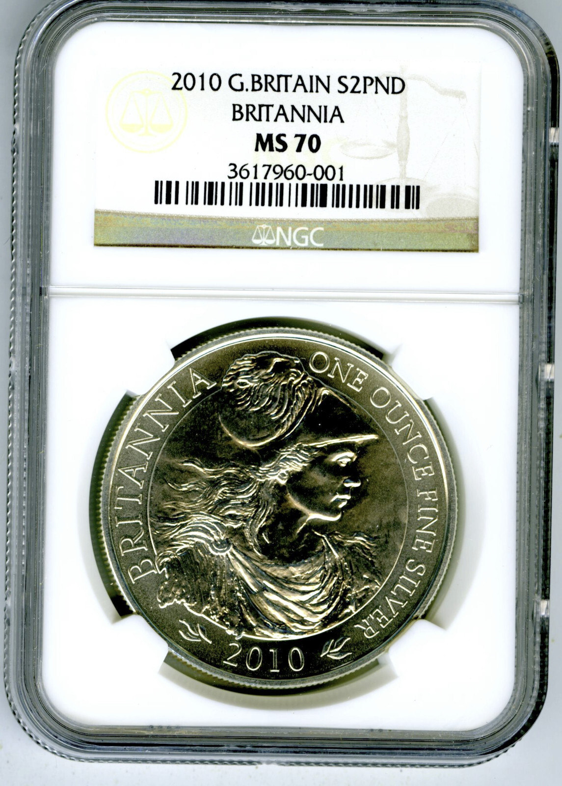 2010 S2£ GREAT BRITAIN 1OZ SILVER NGC MS70 BRITANNIA - RARE