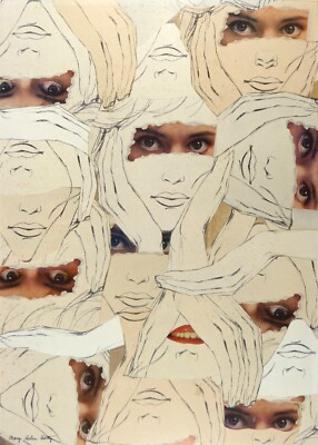 Original Surrealist Montage by Mary Helen Horty - ''These Dark Orbs '' 17 x 24''
