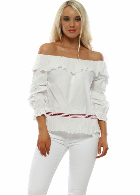 white bardot ruffle top