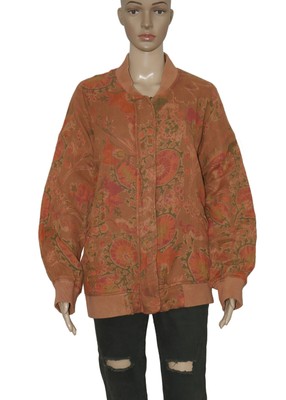 Free People Printed Silken Bomber Jacket Zip Up Ribbed Oversized New Medium M