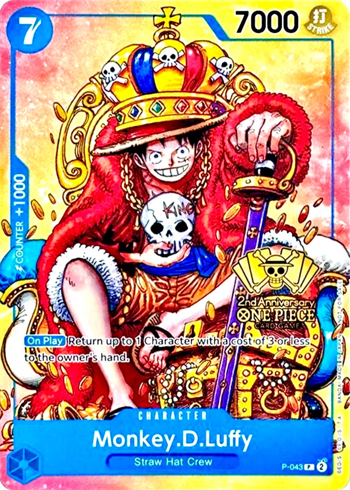 Monkey D. Luffy Alt Art P-043 2nd Anniversary Promo One