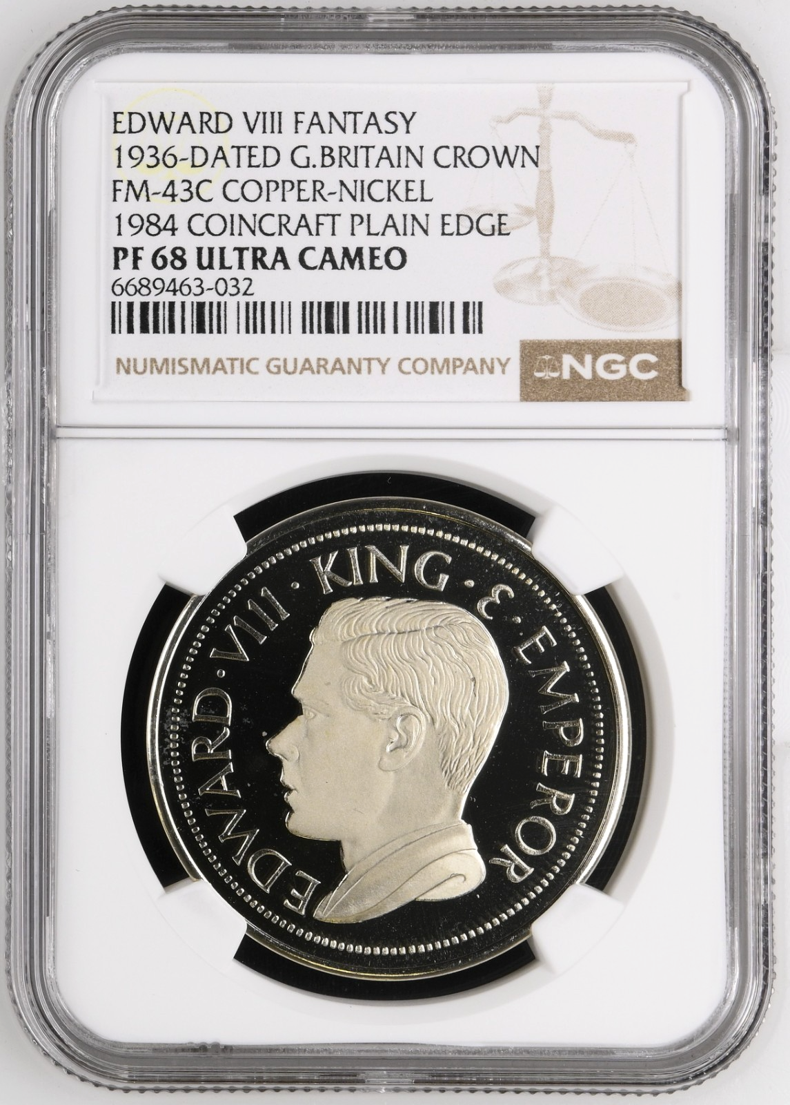 1936 Great Britain PLAIN EDGE 1984 COINCRAFT FANTASY Edward VIII