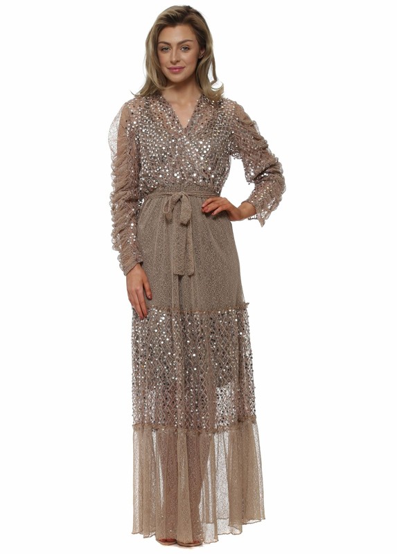 long sleeve taupe dress