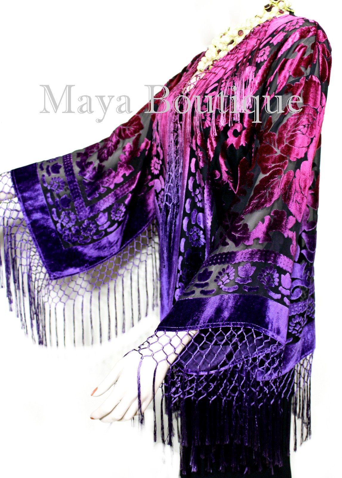 Pre-owned Maya Matazaro Art To Wear Burnout Velvet Kimono Jacket Hand Dyed Violet Magenta  In Violet Magenta Ombre