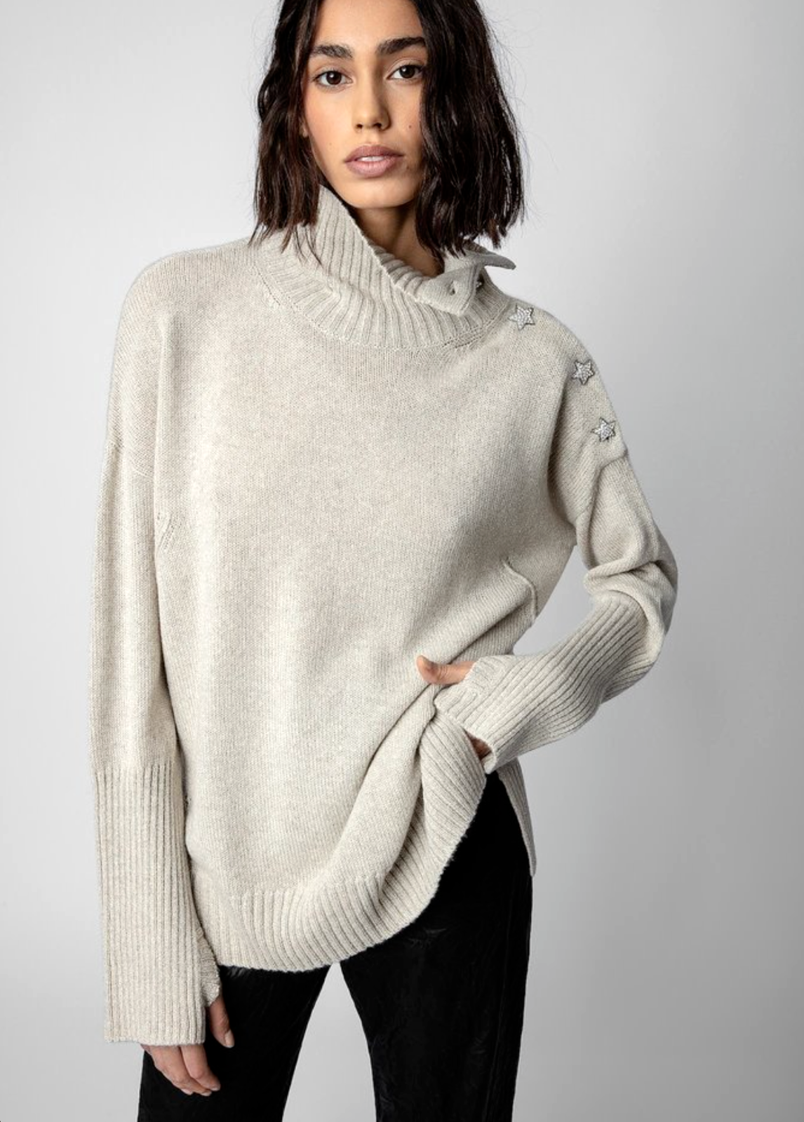 海外ブランドアウトレット通 Zadig NWoT S sz Cashmere Mastic Beige Sweater Jewelled Alma Voltaire & トップス