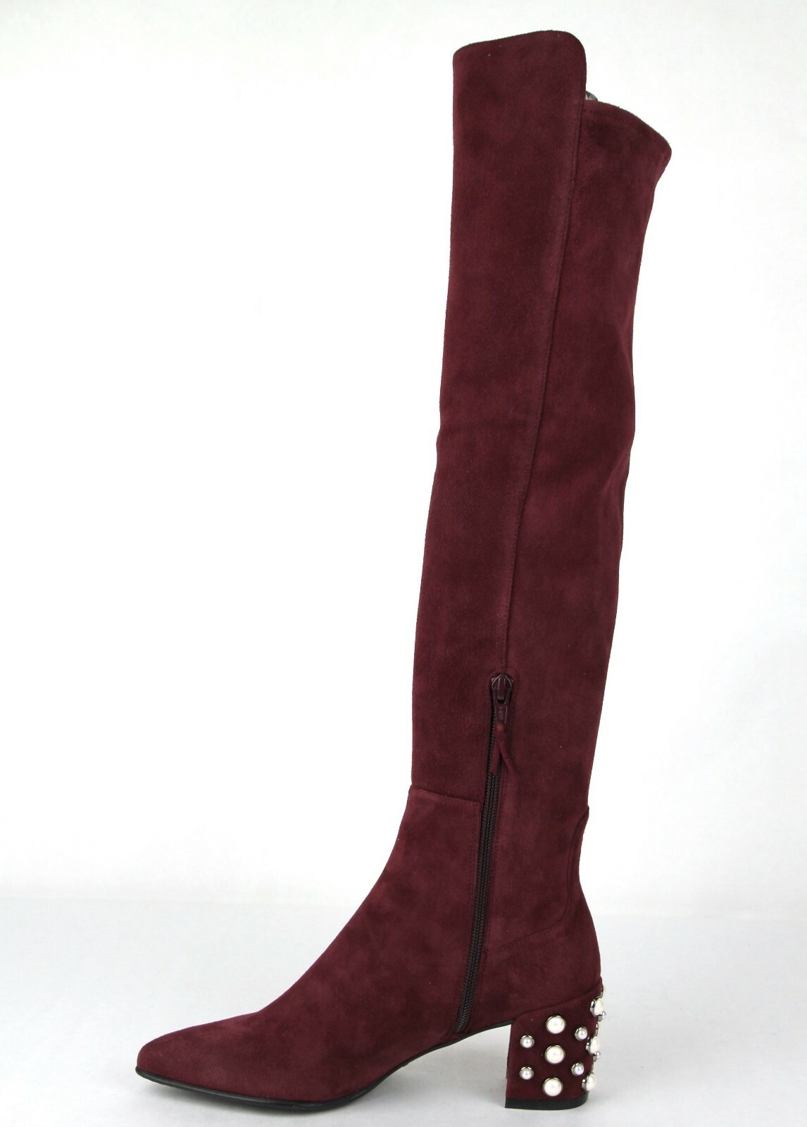 Pre-owned Stuart Weitzman $825  Allwaypearl Bordeaux Suede Knee High Boot In Red