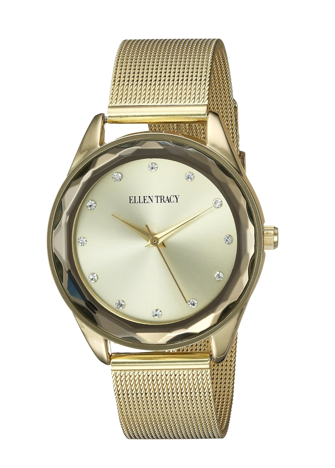 Ellen Tracy Women's Gold Tone Faceted Bezel Mesh Analog
