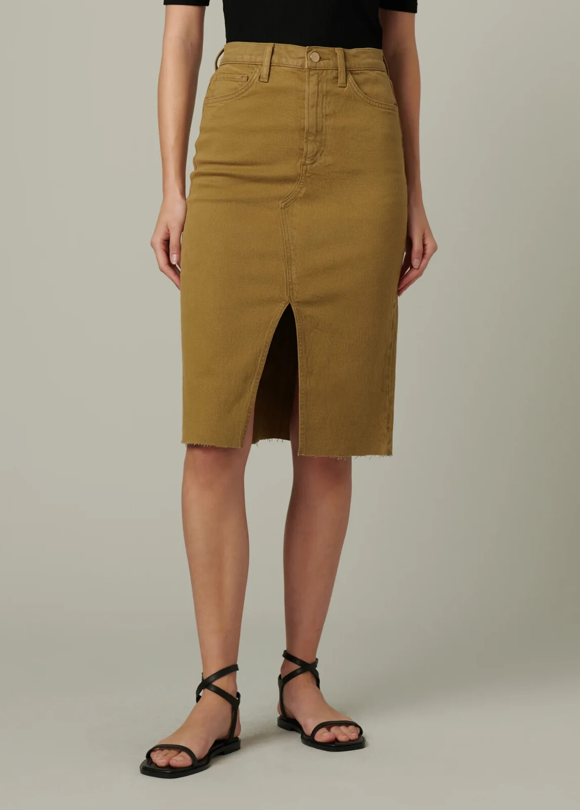 Joe's Jeans the Joplin Slit Denim Skirt Women's 24 Gothic Olive Solid Button Zip - Picture 1 of 16