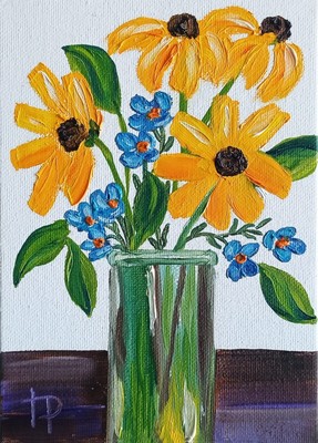 Daisies Painting Original Oil Artwork 5x7'' Hand Painted Flowers Wall Art