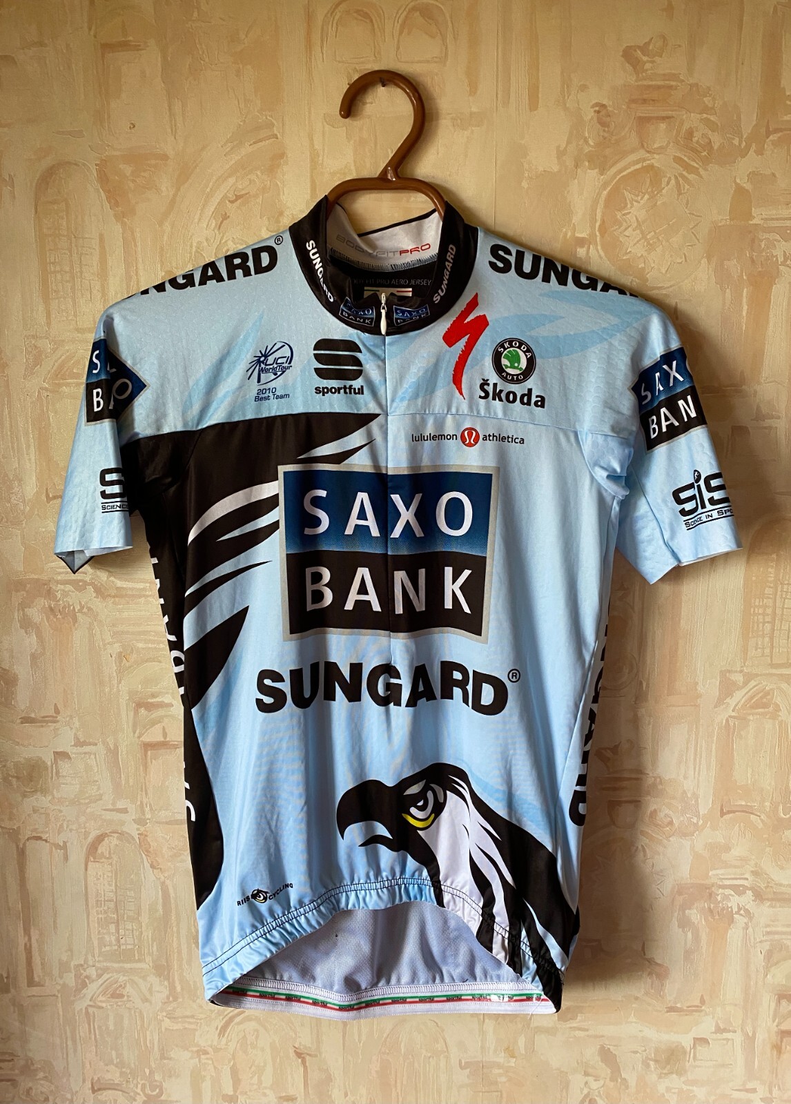 SAXO BANK サイクルジャージ 長袖 ホワイト/ブラック/ブルー Saxo Bank Invernale Sportful Maglia Bici Ciclismo Shirt