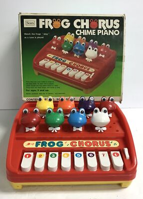 Vintage Old Sears Frog Chorus Chime Piano With Box Taiyo HTF RARE