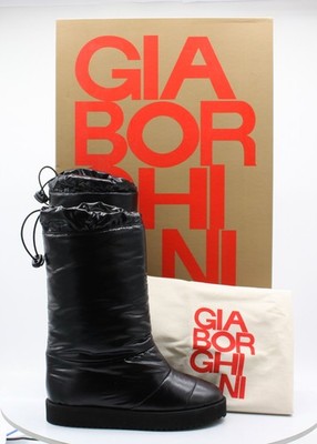 GIA BORGHINI QUILTED GLOSSY NYLON WOMENS SNOW BOOTS UK 5.5 EU 39 BLACK RRP £630