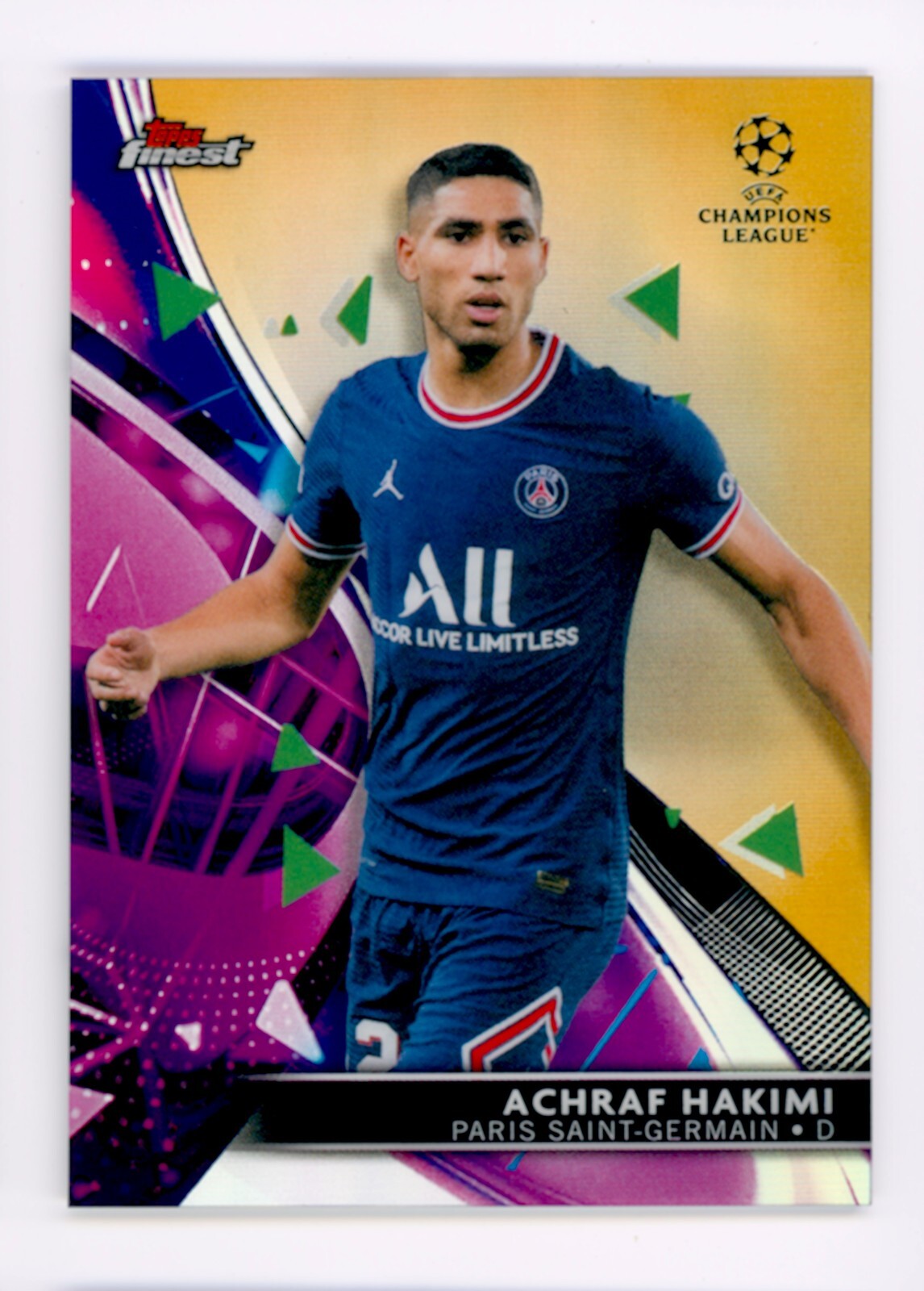 2021-22 Achraf Hakimi Topps Finest Gold Refractor PSG Soccer