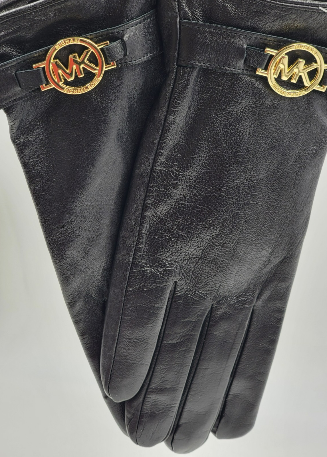 MICHAEL Michael Kors Leather Logo Ornament Gloves Women's M Black Slip On - Picture 9 of 12