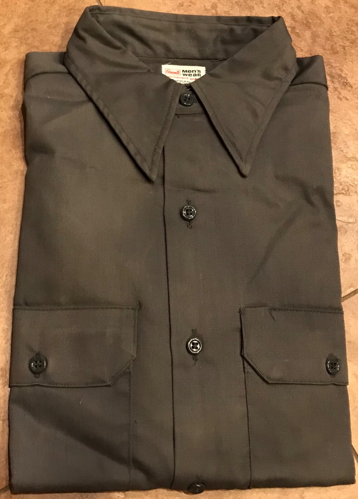 Grant's Menswear Men's Vintage Permanent Press Shirt Brown Long Sleeve 16 Work