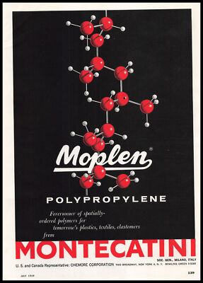 1959 Montecatini Milano Italy Moplen Polypropylene Chemore Corp Vintage Print Ad