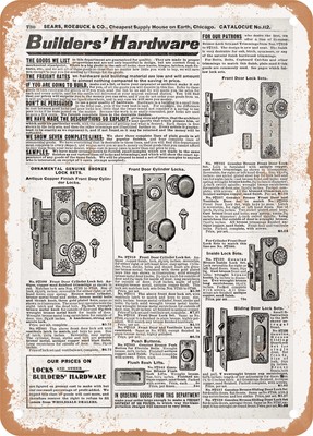METAL SIGN - 1902 Sears Catalog Door Hardware Page 716 - Vintage Rusty Look