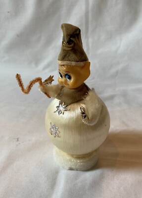 Sweet Vintage Elf Sprite Pixie Satin Ball Body, Chenille & Felt Trim, Vinyl Head
