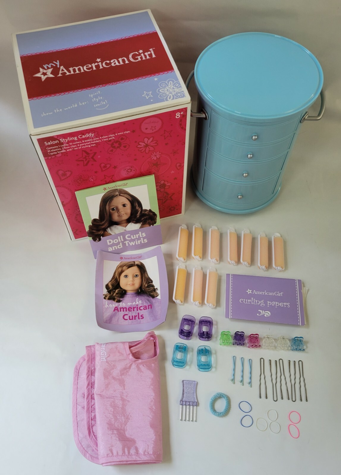 American Girl Blue Salon Styling Caddy for Hair Styling with Partial Accessories