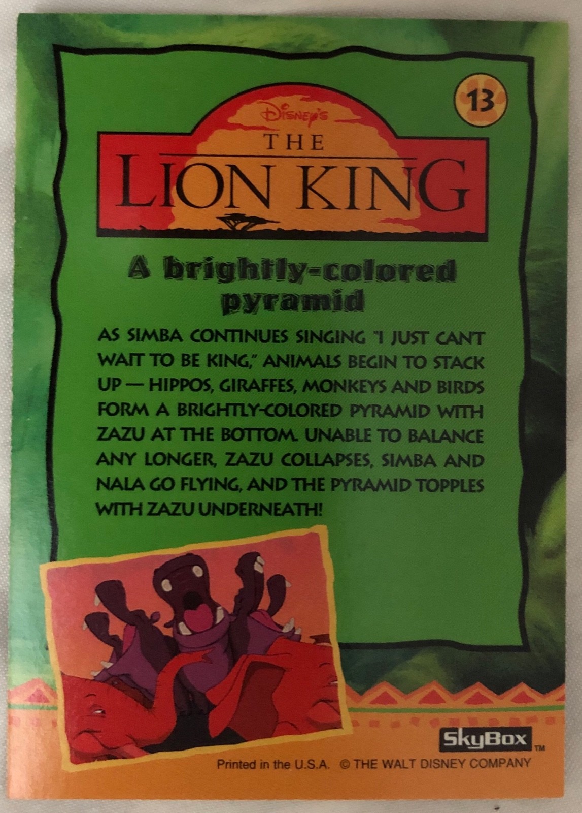 1994 SkyBox Disney Lion King Trading Card #13 “A brightly colored pyramid”.