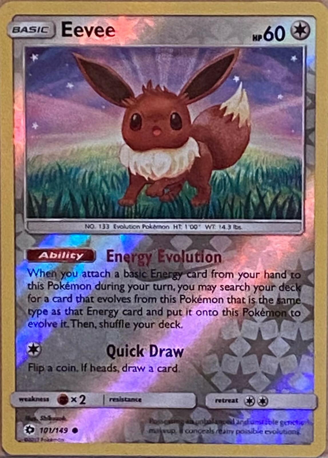 Pokemon 2017 Eevee 101/149 Reverse Holo Sun & Moon Card | eBay