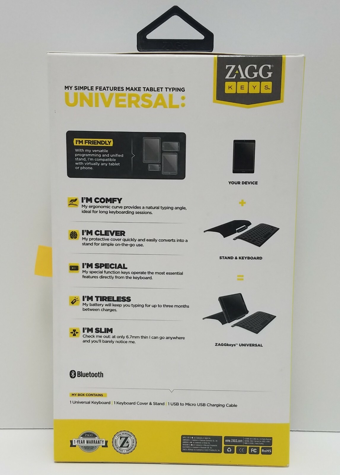 ZAGG Universal Compact Ergonomic Bluetooth Keyboard, Cover, & Stand /Bundle of 2