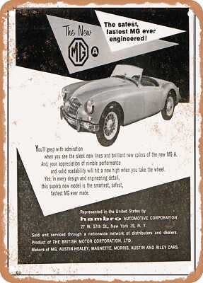 METAL SIGN - 1956 MG MGA the Safest Fastest MG Ever Engineered Vintage Ad