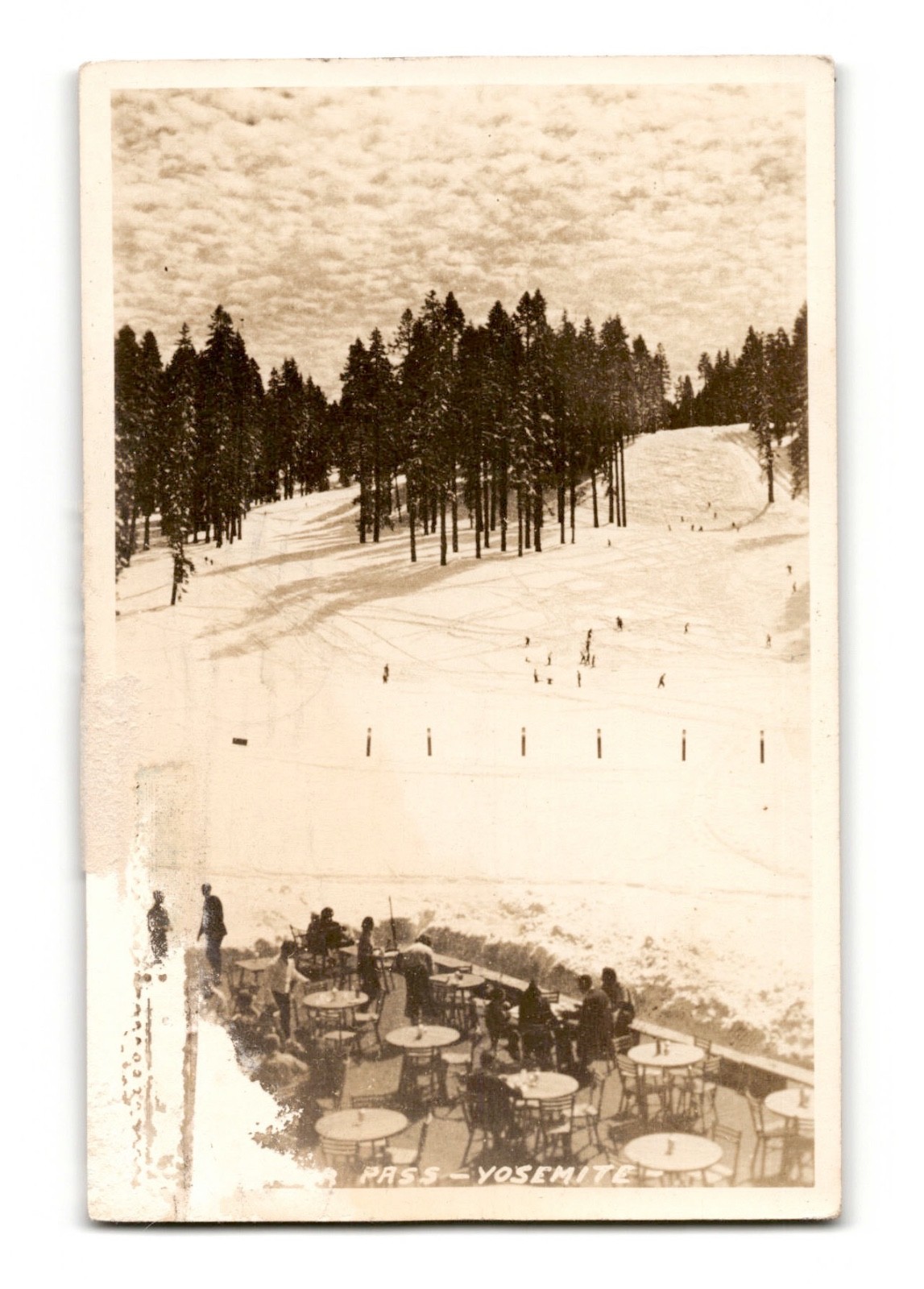 1945 RPPC Badger Pass Yosemite Ski Scene Snow Winter Sports Postcard CA