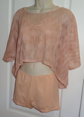 Dance Costume Reverence Peach Blush Sheer HiLow Top Bra Shorts Sz Medium SL