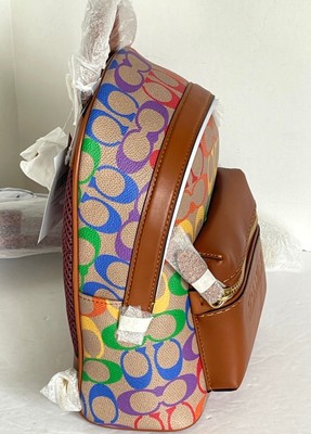 Pre-owned Coach Charter Backpack 18 Small Brown Leather Rainbow Signature Canvas Org Pkg