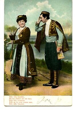 Couple in Typical Cavalier Costumes-Ornate Outfits-Poem-Vintage1908 Postcard
