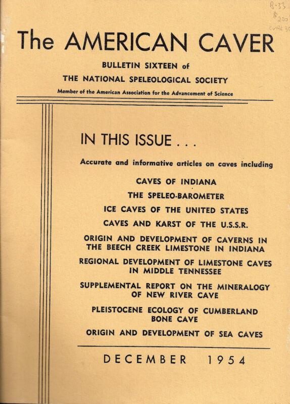 The American Caver Bulletin 16 of the National Speleological Society Dec 1954