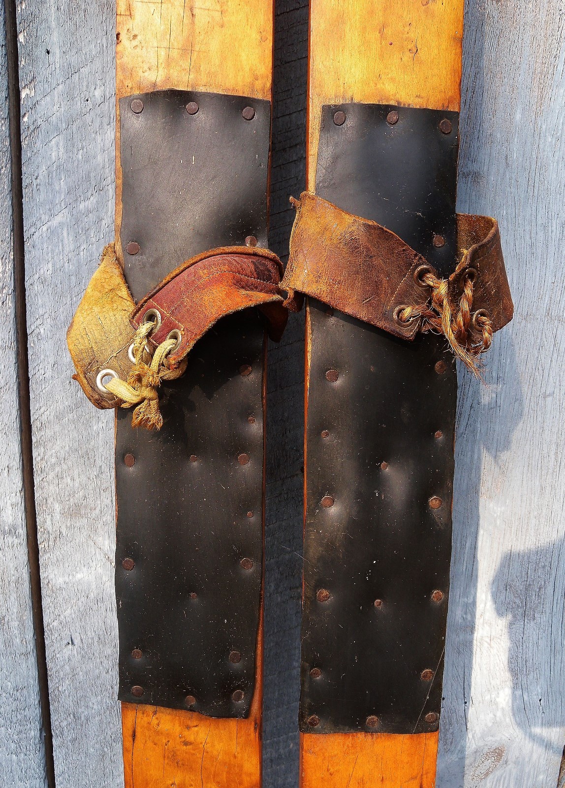 Vintage Bird's Eye Maple Skis with poles